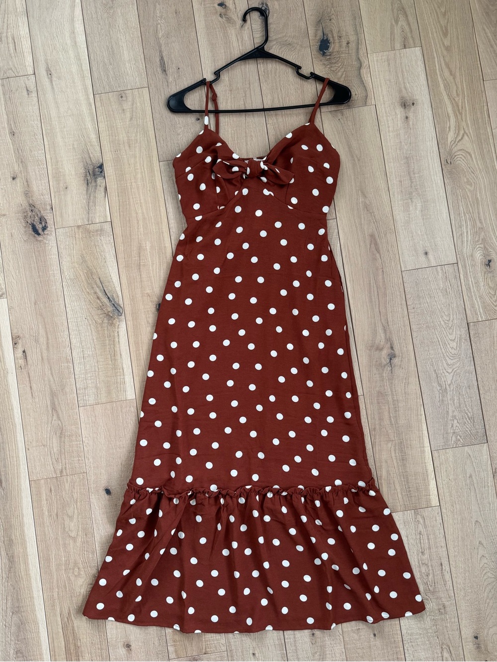 Monteau Rust Polka Dot Midi Dress with Ruffle Hem